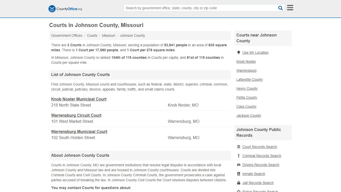 Courts - Johnson County, MO (Court Records & Calendars)